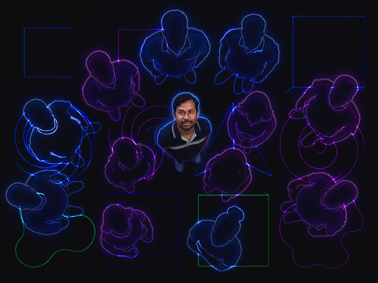 Abstract neon 3D shapes representing MNB Digital Studio's creative web design approach