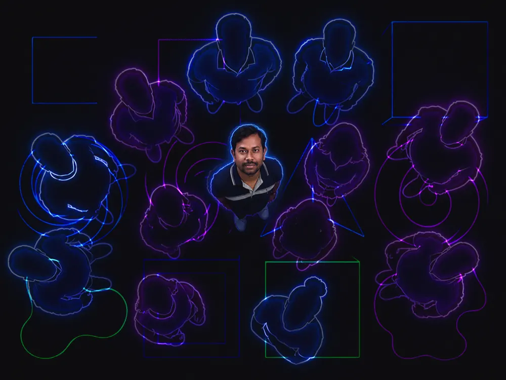 Abstract neon 3D shapes representing MNB Digital Studio's creative approach